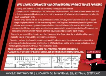 BITS Saints Clubhouse and Changerooms Project Moves Forward