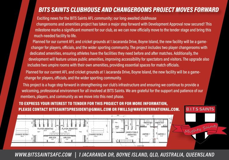 BITS Saints Clubhouse and Changerooms Project Moves Forward
