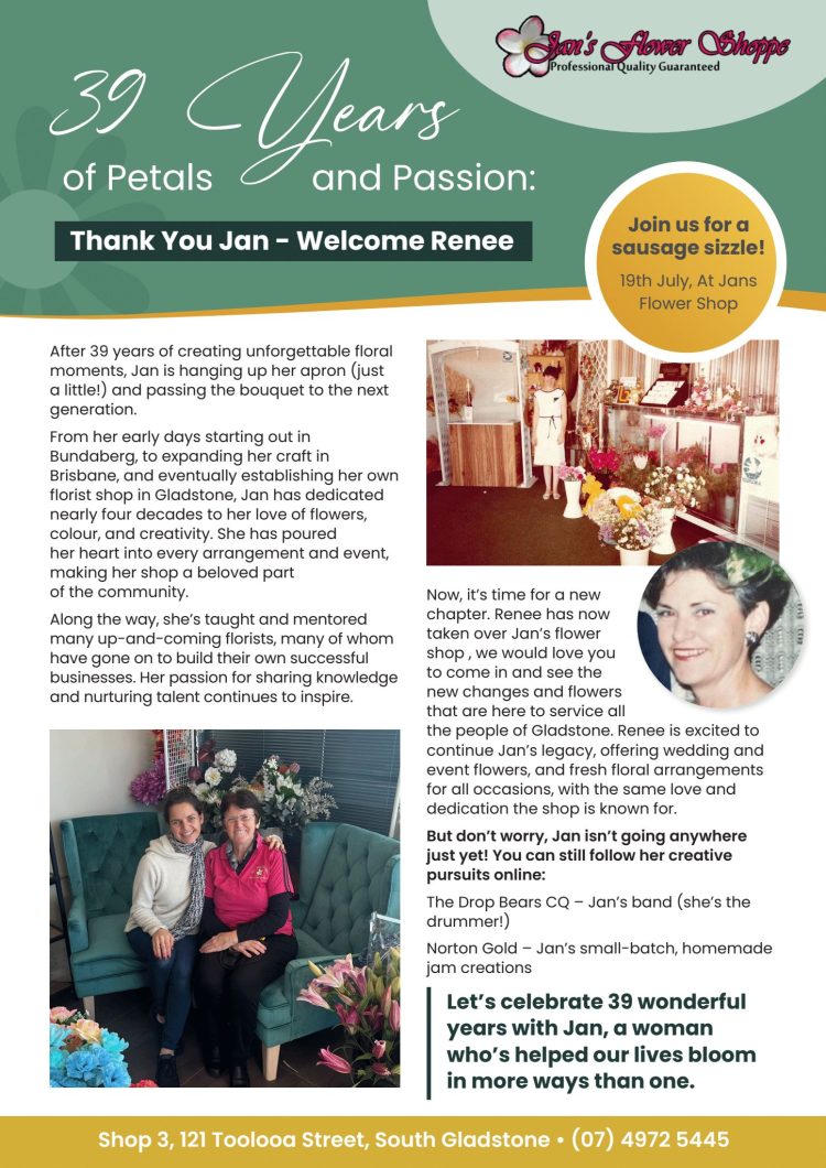 39 Years of Petals and Passion: Thank you Jan – welcome Renee!