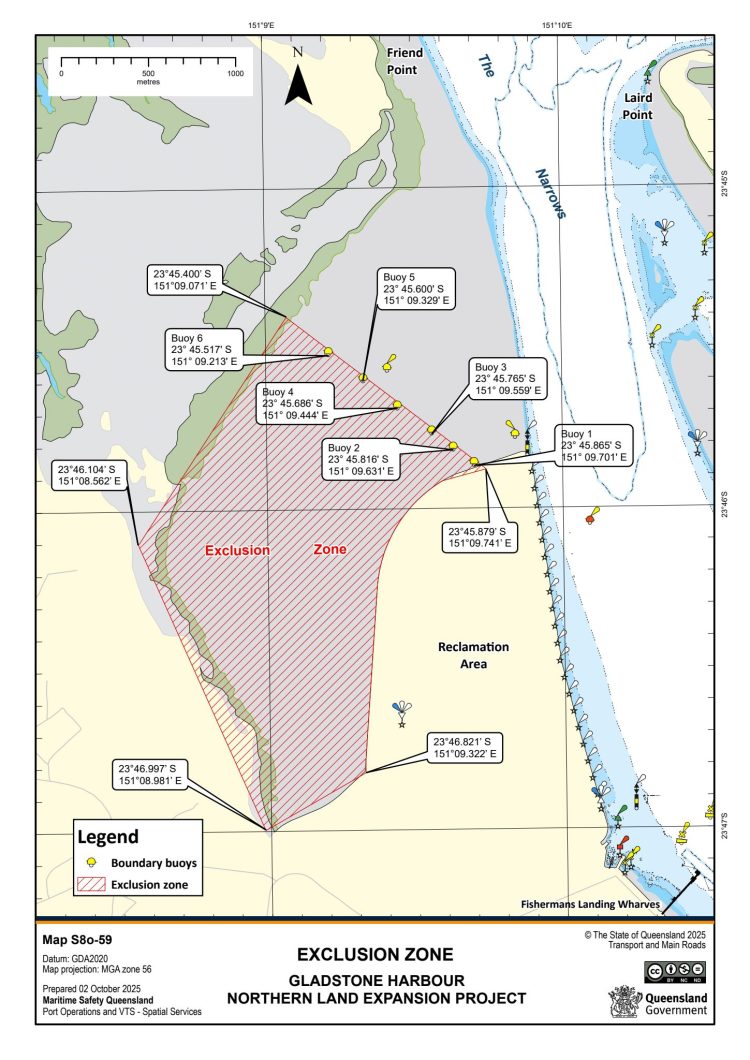 Temporary Marine Exclusion Zone in Place for Gladstone’s Northern Land Expansion Project