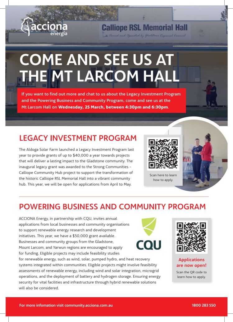 ACCIONA Energia – Come and see us at Mt Larcom Hall