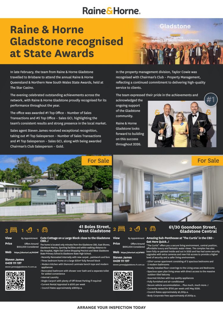 Raine & Horne Gladstone recognised at State Awards